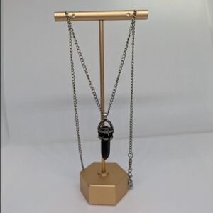 Black Crystal Necklace with Silver Chain